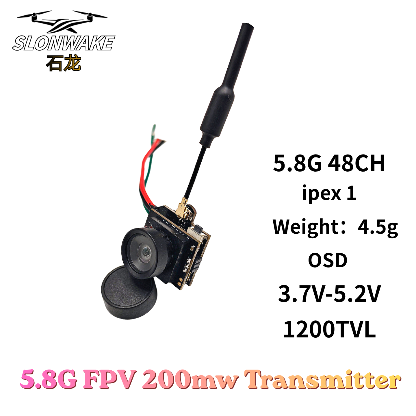 Slonwake 5.8G 48CH 200mW FPV D - Drone Transmitter 评论和价格